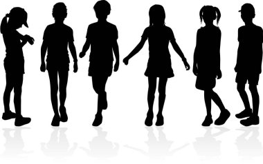 Beyaz arkaplanda çocukların silueti.