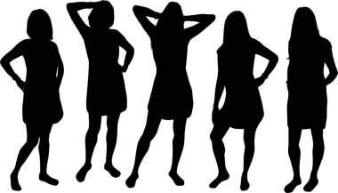 Beyaz arka planda kadın siluetleri.