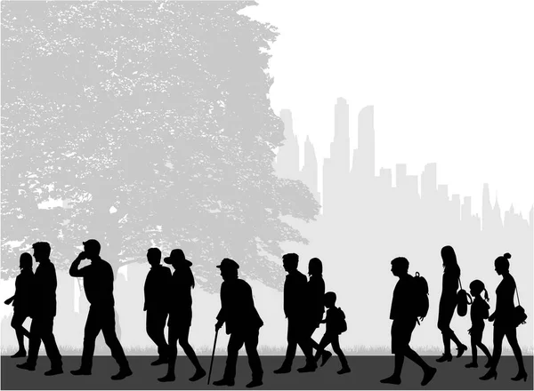 Crowd People Silhouettes Walking — Stock Vector