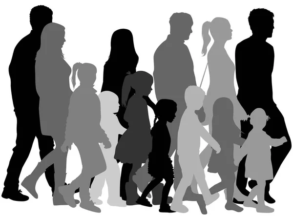 Silhouette Family Walk — Stock Vector