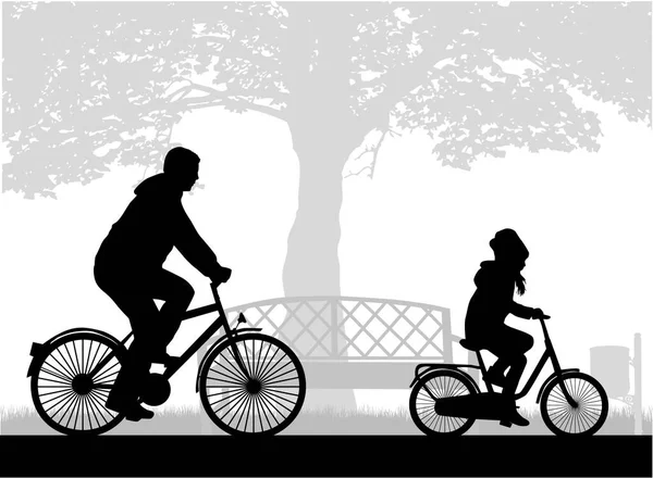 Vater Und Tochter Auf Dem Fahrrad — Stockvektor