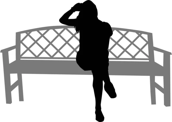 Silhouettes Noires Personnes Assises Sur Banc — Image vectorielle