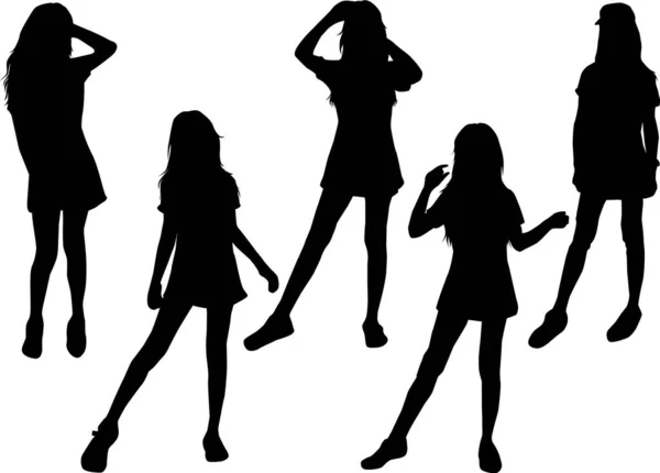 Girl Silhouettes White Background — Stock Vector