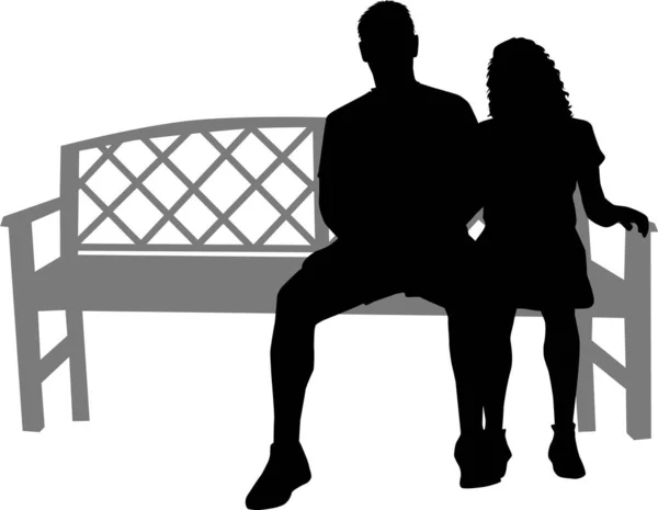 Silhouettes Noires Personnes Assises Sur Banc — Image vectorielle