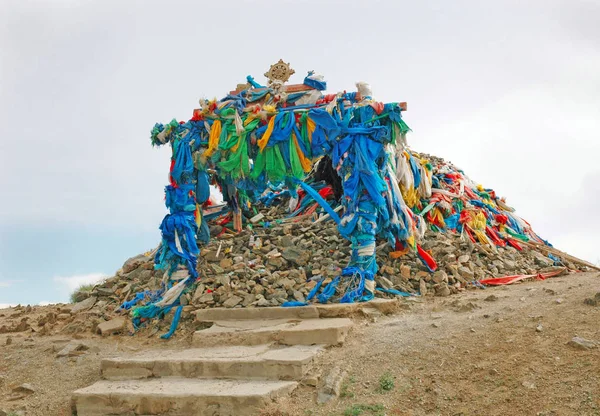 Santuário Xamã Ovoo Estrada Deserto Gobi Mongólia — Fotografia de Stock