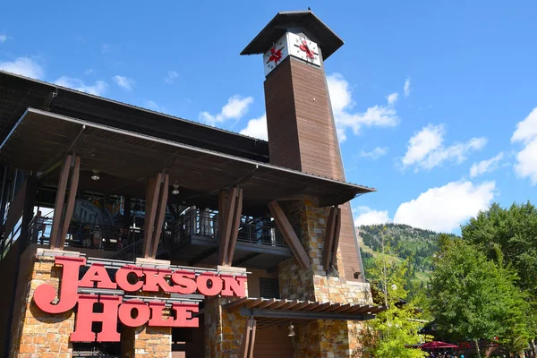 Jackson Hole Wyoming Juni 2017 Clock Tower Och Spårvagnsstation 100 — Stockfoto