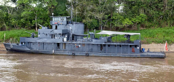 Iquitos Peru Outubro 2015 Navio Marinha Peru Canhão Ancorado Rio — Fotografia de Stock