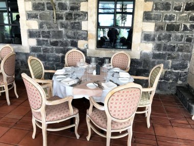 Tiberias, İsrail - 14 Mayıs 2018: İskoç otel Torrance Restoran oturma. Hangi aslında hamile hastane yaptı David yer alan. 