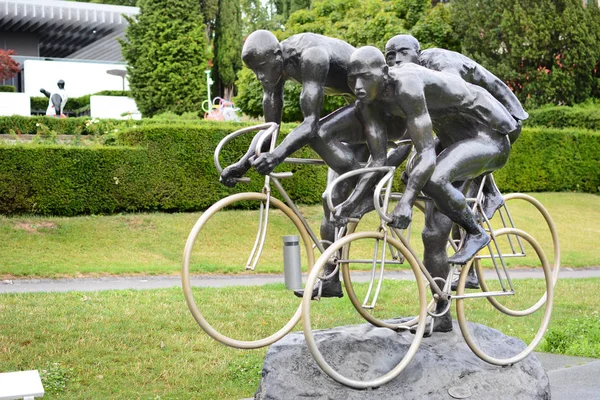 Lausanne Suíça Julho 2014 Escultura Ciclismo Museu Olímpico Museu Tem — Fotografia de Stock