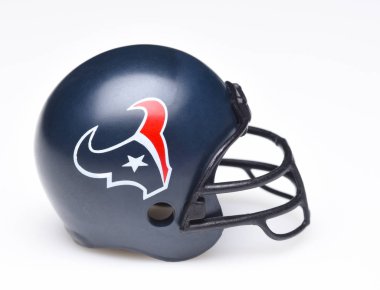 IRVINE, CALIFORNIA - AUGUST 30, 2018: Mini Collectable Football Helmet for the Houston Texans of the American Football Conference South. clipart