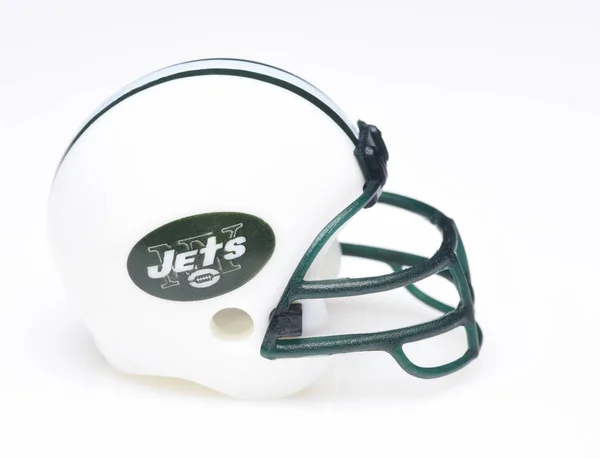 stock image IRVINE, CALIFORNIA - AUGUST 30, 2018: Mini Collectable Football Helmet for the New York Jets of the American Football Conference East.
