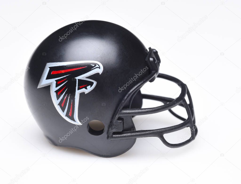 IRVINE, CALIFORNIA - AUGUST 30, 2018: Mini Collectable Football Helmet for the Atlanta Falcons of the National Football Conference South.