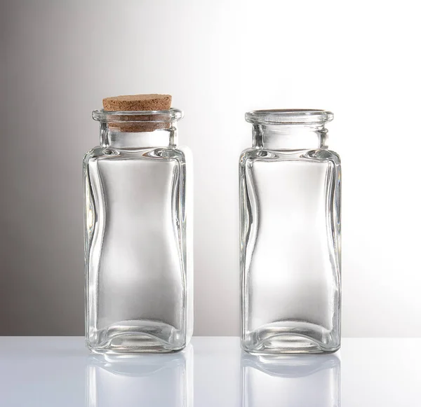 Empty Apothecary Bottles Light Gray Gradient Background One Bottle Has — Stock Photo, Image