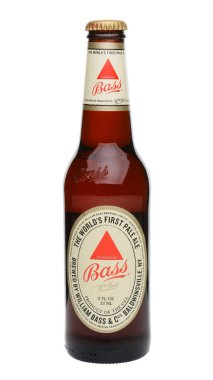 IRVINE, CA - MAY 27, 2014: A single bottle of Bass Pale Ale on white. The Bass Brewery founded in 1777 by William Bass, in Trent, England is now owned by Anheuser-Busch InBev. clipart