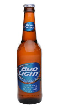 Irvine, Ca - 27 Mayıs 2014: Bir tek şişe Bud Light beyaz. Anheuser-Busch InBev yerli bira Amerika Birleşik Devletleri'nde en çok satan Bud Light olduğunu.