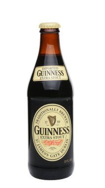 IRVINE, CA - MAY 27, 2014: Two bottles of Guinness Extra Stout with condensation. The Irish beer is one of the worlds most successful beer brands with annual sales over 850 million liters. clipart