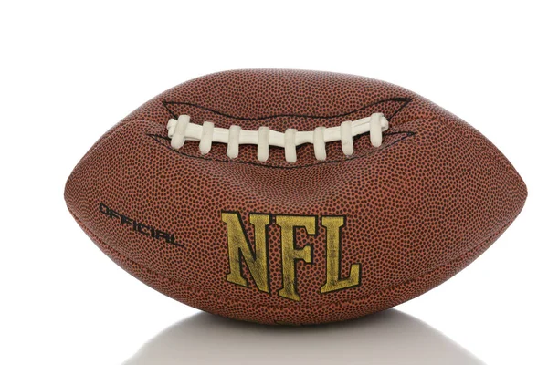 Nfl Style Football Partially Deflated Isolated White Reflection — Stock Photo, Image