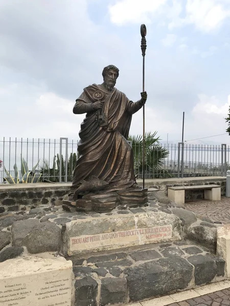 Kafarnaum Izrael Maja 2018 Posąg Świętego Piotra Muzycznej Capharnaum Miasto — Zdjęcie stockowe
