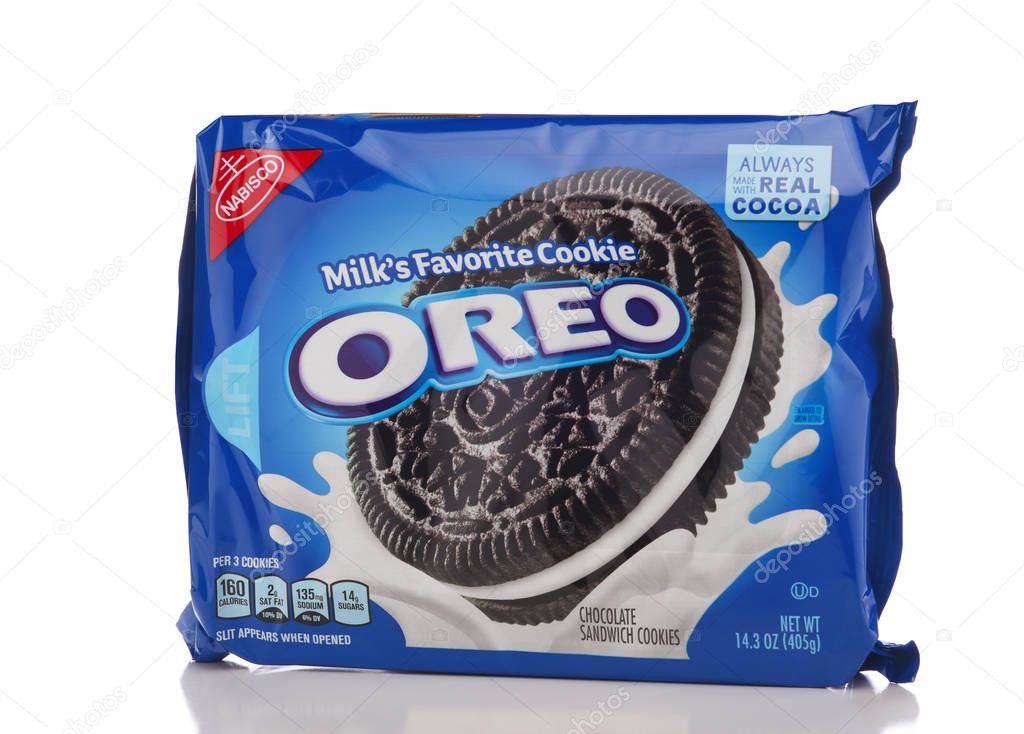 IRVINE, CALIFORNIA - APRIL 30, 2019: A package of Oreo Cookies from Nabisco. Milks Favorite Cookie.