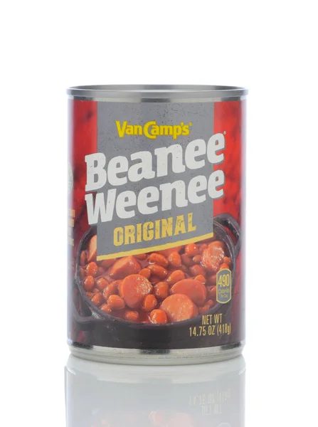 Una lata de Van Camps Beanee Weenee Original, cortar perros calientes mezclados —  Fotos de Stock