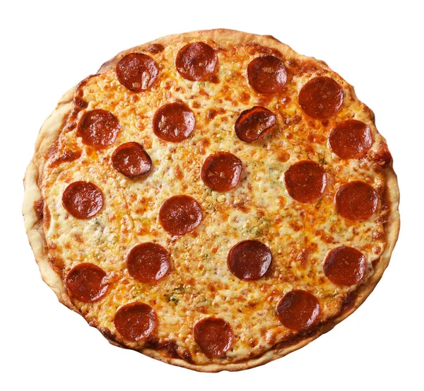 A fresh homemade three cheese pepperoni pizza, made with Parmesa — Stock Photo, Image