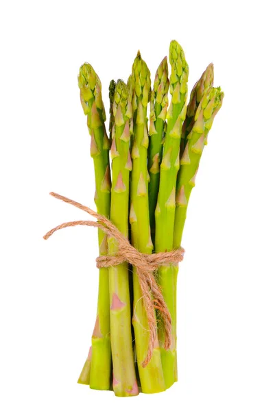 Mazzo Lance Asparagi Freschi Legati Con Spago Isolato Bianco — Foto Stock