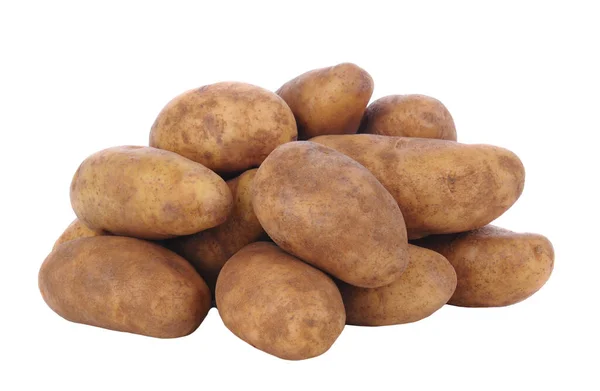 Closeup Pile Russet Potatoes Isolated White — Stock Photo, Image