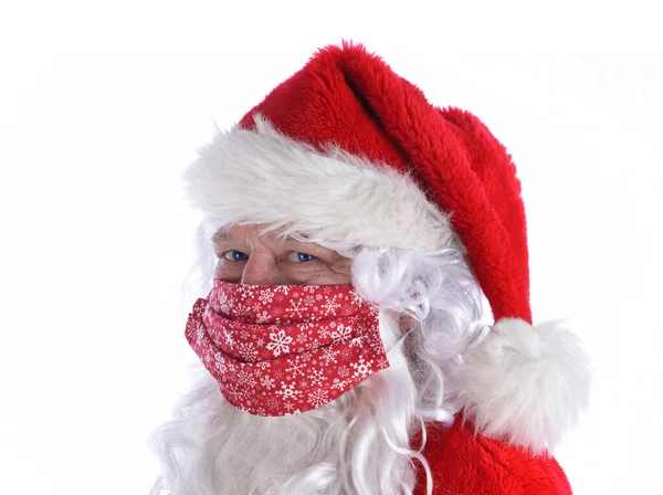 Jultomten Bär Hemmagjord Covid Mask Mrs Claus Gjort För Honom — Stockfoto