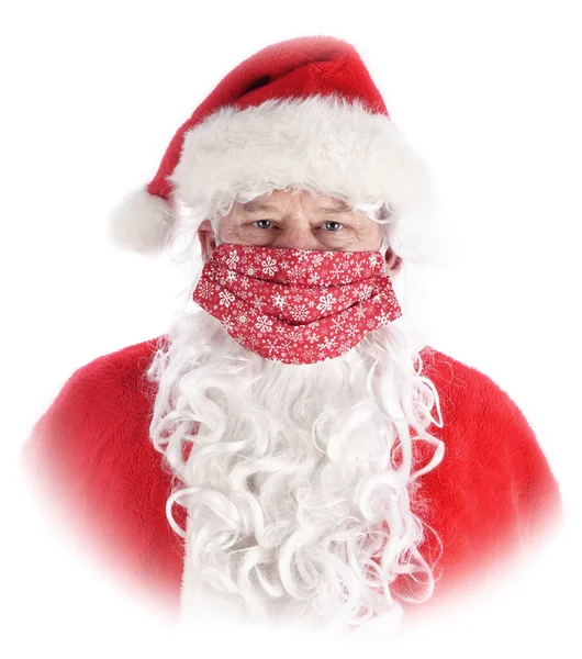 Closeup Portrait Santa Claus Wearing Homemade Covid Mask Mrs Claus — Stock Photo, Image