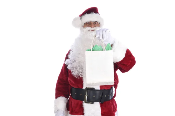 Senior Man Wearing Traditional Sant Claus Costume Holding Gift Bag — Stock Photo, Image