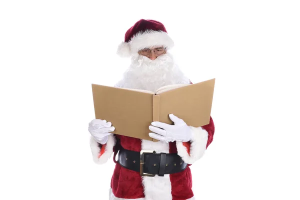 Hombre Mayor Con Disfraz Tradicional Papá Noel Sosteniendo Libro Travieso — Foto de Stock