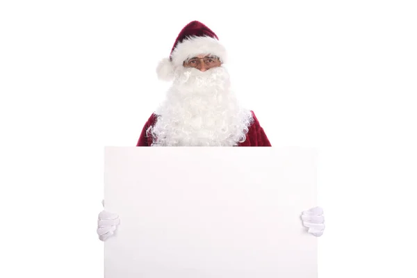 Senior Man Draagt Een Traditioneel Kerstman Kostuum Met Een Blanco — Stockfoto