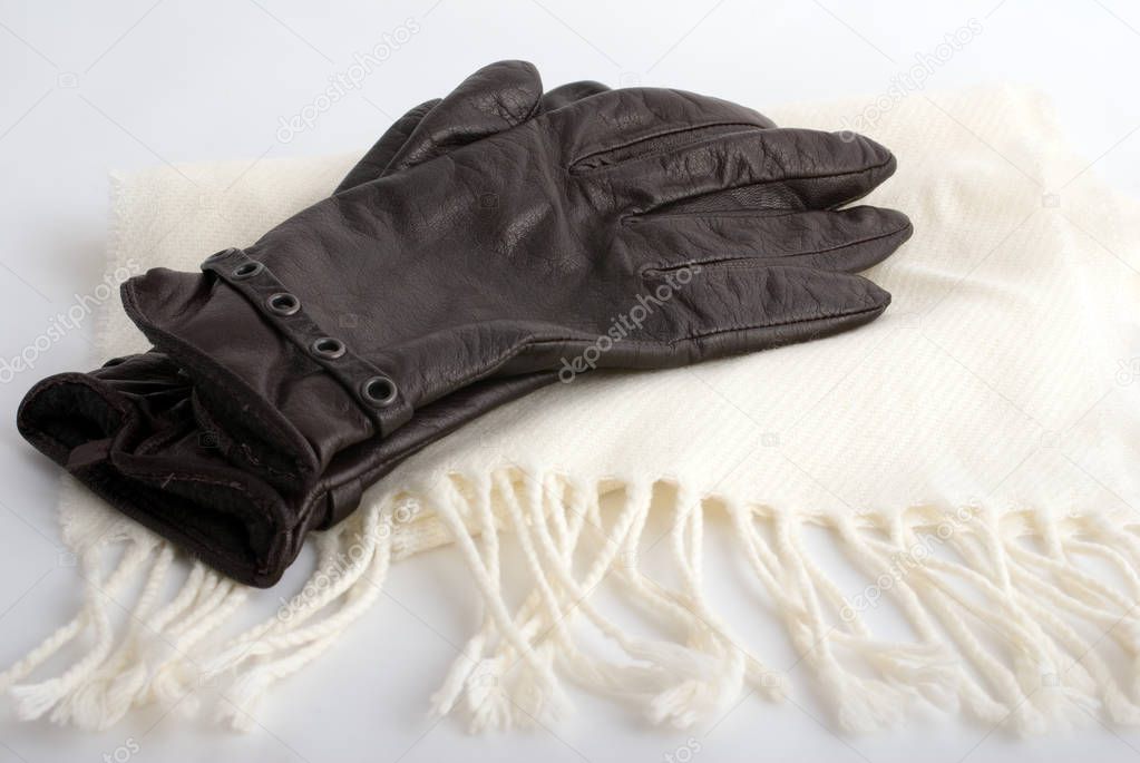 leather gloves & white shawl