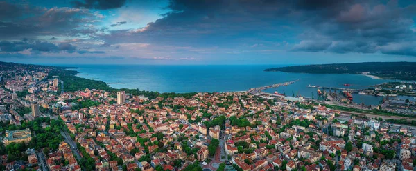 Widok Anteny Drone Warna Bułgaria Piękna Panorama Seascape Widokiem Ogród — Zdjęcie stockowe