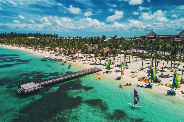 Luftdrone Udsigt Caribbean Resort Bavaro Punta Cana Den Dominikanske Republik - Stock-foto