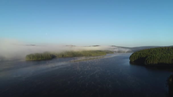 Vista Aérea Niebla Mañana Lago Toma Del Amanecer — Vídeo de stock
