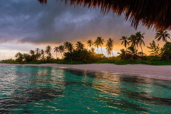 Прекрасним Видом Тропічний Пляж Дерев Яними Вода Вілли Пунта Кана — стокове фото