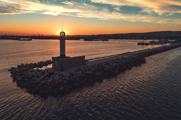 Vue Aérienne Phare Coucher Soleil Varna Bulgarie — Photo