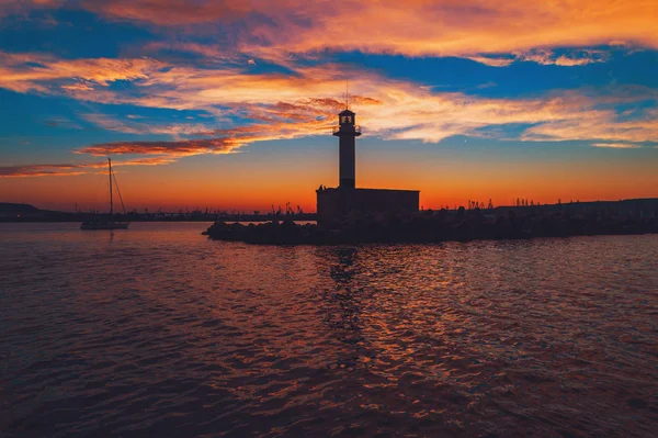 Luftaufnahme Des Leuchtturms Bei Sonnenuntergang Varna Bulgarien — Stockfoto