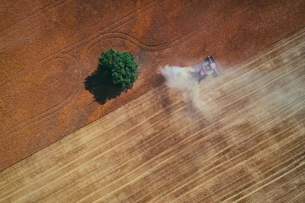 大麦田联合耕作的空中观 — 图库照片