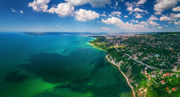 Vista Aérea Del Mar Costa Sobre Varna Bulgaria Hermoso Día —  Fotos de Stock