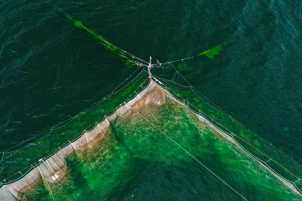 Рибальські Мережі Морській Воді Поблизу Узбережжя Чорного Моря Поданні Drone — стокове фото