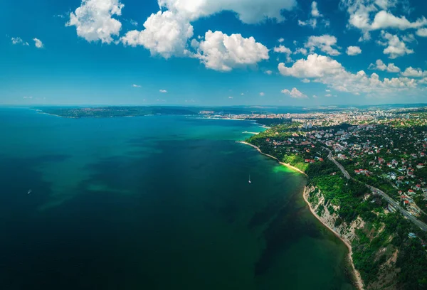 Drone Антена Вид Красивий Чорного Моря Узбережжі Районі Міста Варна — стокове фото