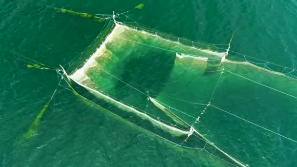Рибальські Мережі Морській Воді Поблизу Узбережжя Чорного Моря Поданні Drone — стокове відео