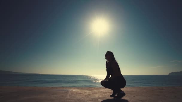 Petite Fille Courant Vers Mère Bord Mer Lever Soleil Famille — Video