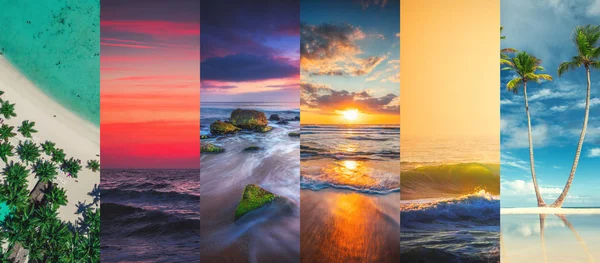Collage Van Zomer Zee Strand Beelden Natuur Reizen Achtergrond — Stockfoto