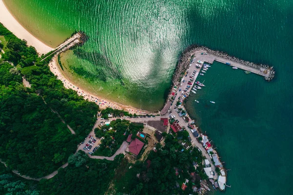 Drone Widok Piękną Zatokę Czystej Plaży Lato Bułgarii — Zdjęcie stockowe