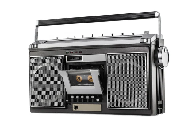 1980S Stříbrné Retro Rádio Boom Box Izolovaných Bílém Pozadí — Stock fotografie