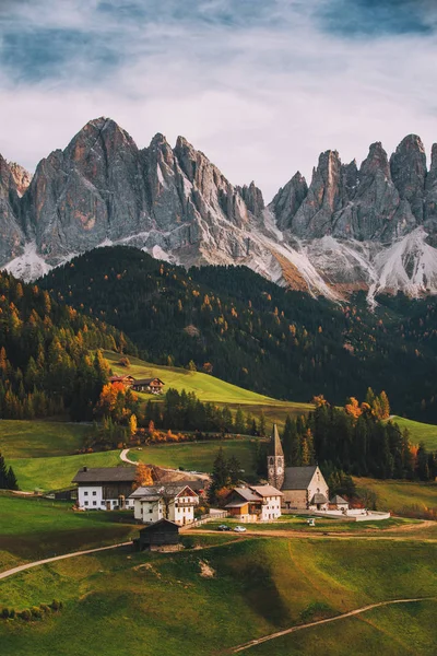 Büyülü Dolomites Dağlarda Arka Plan Val Funes Vadisi Trentino Alto — Stok fotoğraf