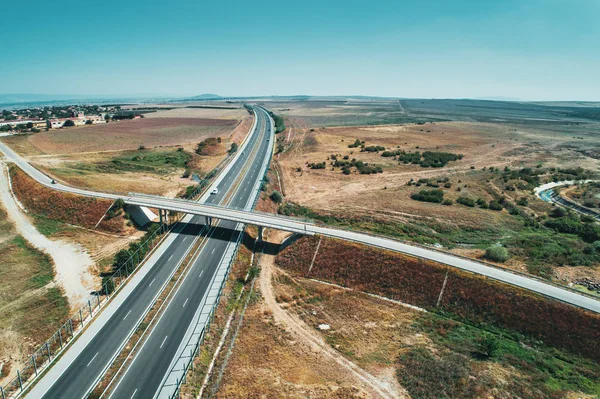 Driving Open Road Beautiful Sunny Day Aerial View — Stock Photo, Image